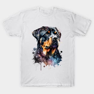 Colorful Rottweiler Dog Watercolor Art T-Shirt